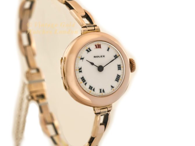 Ladies Rolex Cocktail Watch, Porcelain Dial, 9ct Pink Gold, 1916 (20)