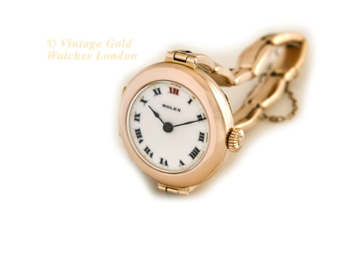 Ladies Rolex Cocktail Watch, Porcelain Dial, 9ct Pink Gold, 1916 (26)