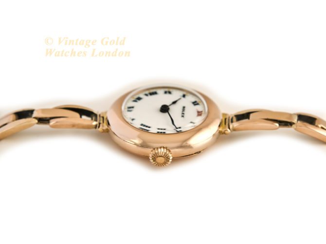 Ladies Rolex Cocktail Watch, Porcelain Dial, 9ct Pink Gold, 1916 (32)