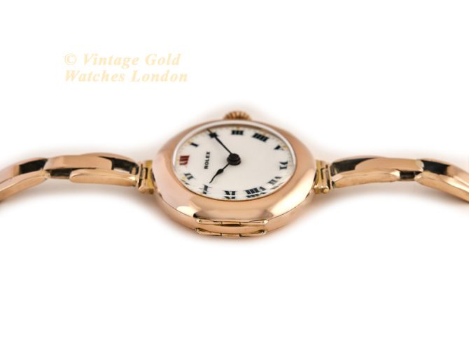 Ladies Rolex Cocktail Watch, Porcelain Dial, 9ct Pink Gold, 1916 (34)