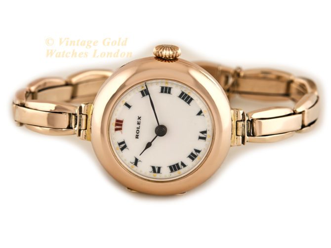 Ladies Rolex Cocktail Watch, Porcelain Dial, 9ct Pink Gold, 1916 (28)