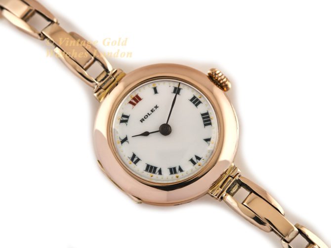 Ladies Rolex Cocktail Watch, Porcelain Dial, 9ct Pink Gold, 1916 (30)