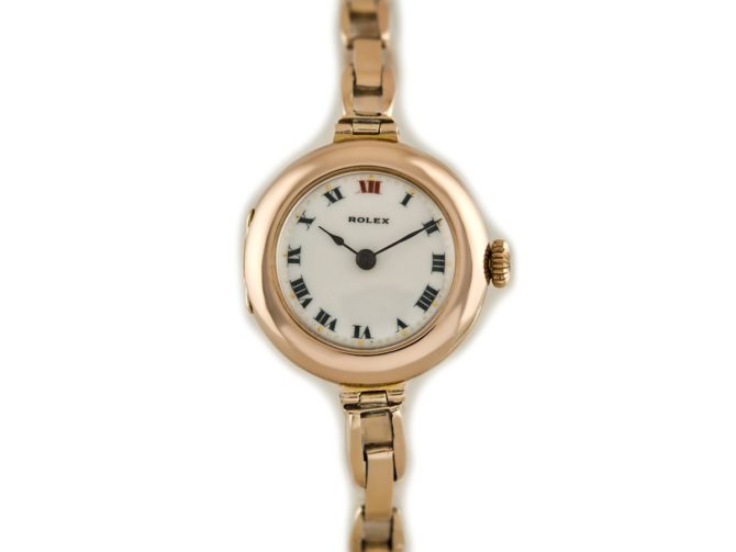 Ladies Rolex Cocktail Watch, Porcelain Dial, 9ct Pink Gold, 1916 (5)