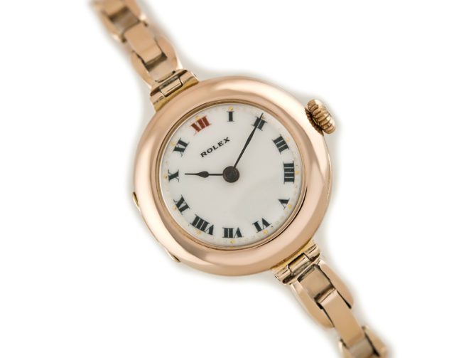 Ladies Rolex Cocktail Watch, Porcelain Dial, 9ct Pink Gold, 1916 (3)