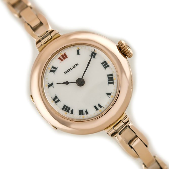 Ladies Rolex Cocktail Watch, Porcelain Dial, 9ct Pink Gold, 1916 (4)