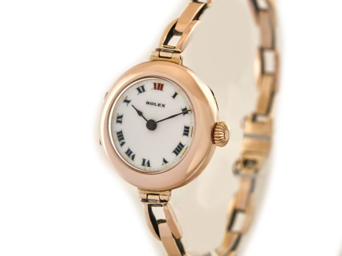 Ladies Rolex Cocktail Watch, Porcelain Dial, 9ct Pink Gold, 1916 (6)