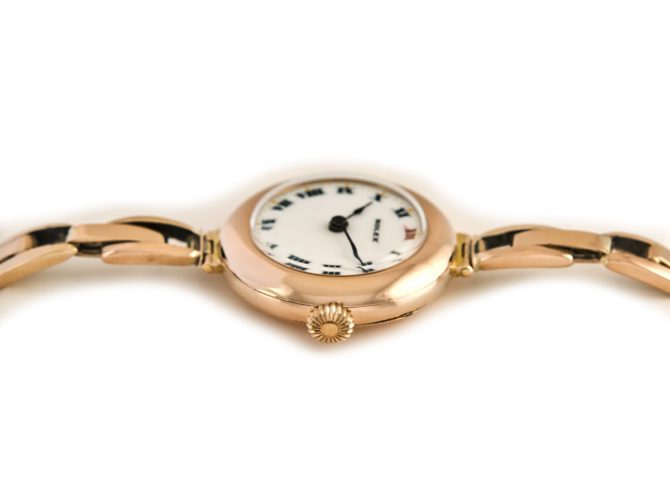Ladies Rolex Cocktail Watch, Porcelain Dial, 9ct Pink Gold, 1916 (9)