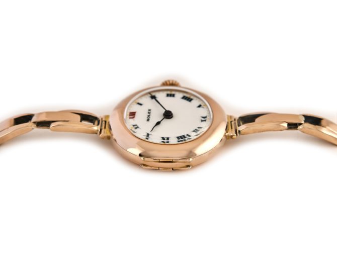 Ladies Rolex Cocktail Watch, Porcelain Dial, 9ct Pink Gold, 1916 (10)