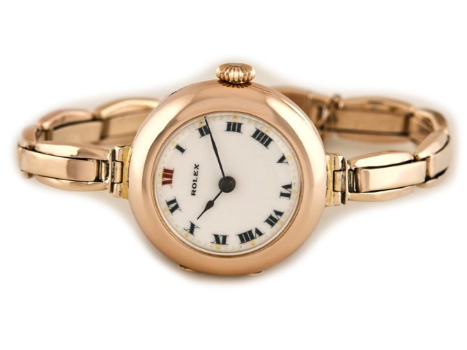 Ladies Rolex Cocktail Watch, Porcelain Dial, 9ct Pink Gold, 1916 (12)