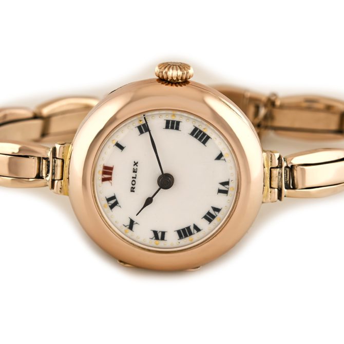 Ladies Rolex Cocktail Watch, Porcelain Dial, 9ct Pink Gold, 1916 (11)