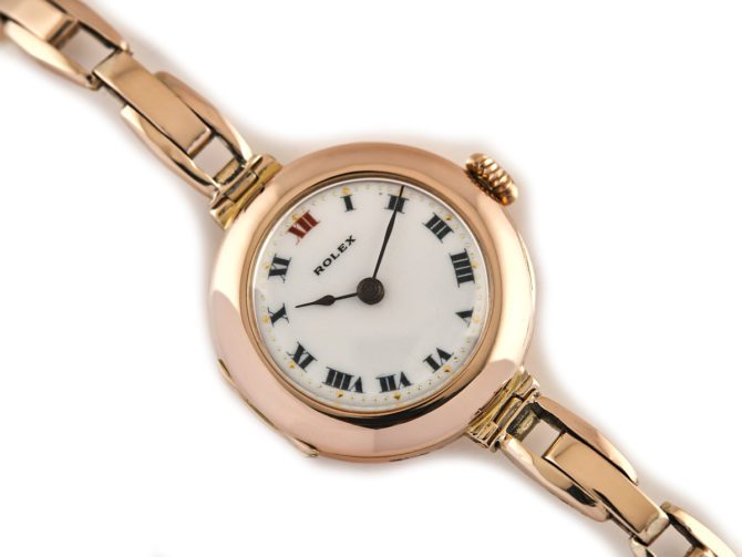 Ladies Rolex Cocktail Watch, Porcelain Dial, 9ct Pink Gold, 1916 (14)