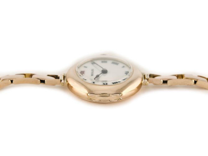 Ladies Rolex Cocktail Watch, Porcelain Dial, 9ct Pink Gold c1915 (4)