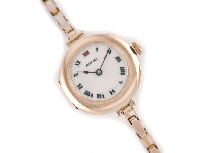 Ladies Rolex Cocktail Watch, Porcelain Dial, 9ct Pink Gold c1915 (7)