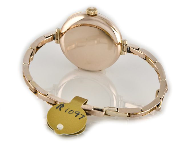 Ladies Rolex Cocktail Watch, Porcelain Dial, 9ct Pink Gold c1915 (12)