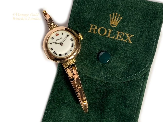 Ladies Rolex Cocktail Watch, Porcelain Dial, 9ct Pink Gold c1915 (40)