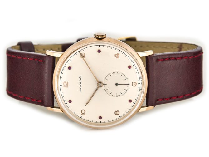 Movado Cal.470 18ct Pink Gold, Ruby Studded Dial, c1958 (4)