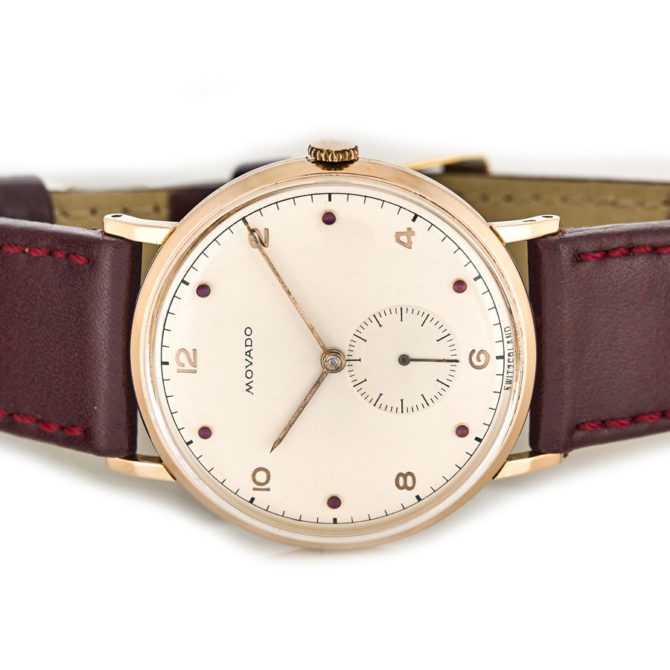 Movado Cal.470 18ct Pink Gold, Ruby Studded Dial, c1958 (5)