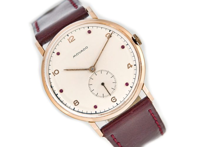 Movado Cal.470 18ct Pink Gold, Ruby Studded Dial, c1958 (7)