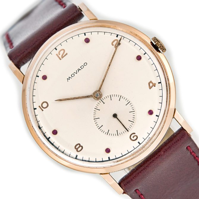 Movado Cal.470 18ct Pink Gold, Ruby Studded Dial, c1958 (8)