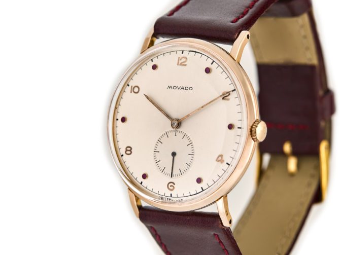 Movado Cal.470 18ct Pink Gold, Ruby Studded Dial, c1958 (9)