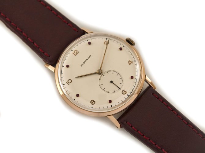 Movado Cal.470 18ct Pink Gold, Ruby Studded Dial, c1958 (12)