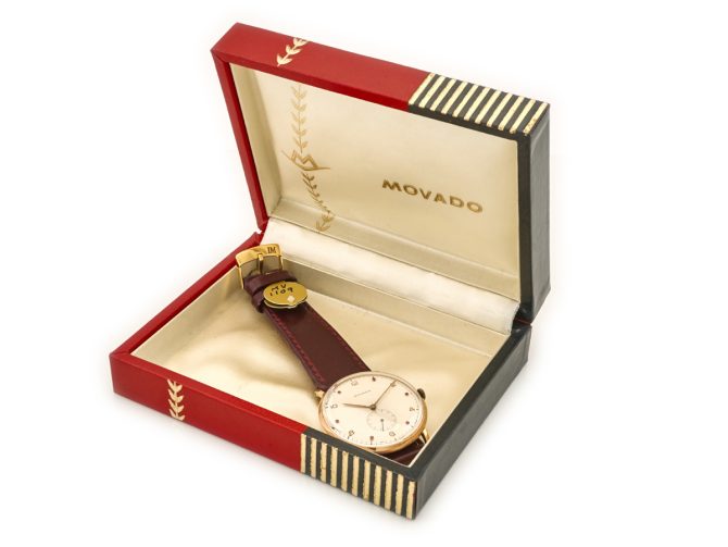 Movado Cal.470 18ct Pink Gold, Ruby Studded Dial, c1958 (39)