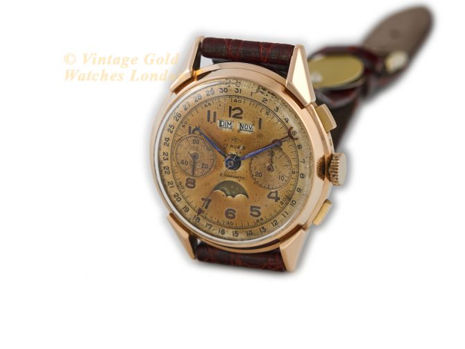 Landeron, Triple Date Moonphase Chronograph Cal.186 18ct Pink Gold c1950 (6)
