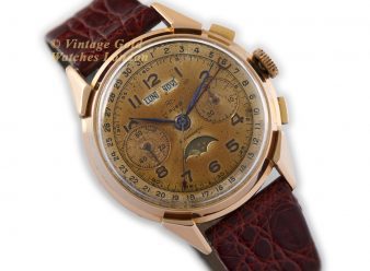 Landeron, Triple Date Moonphase Chronograph Cal.186 18ct Pink Gold c1950 - hover
