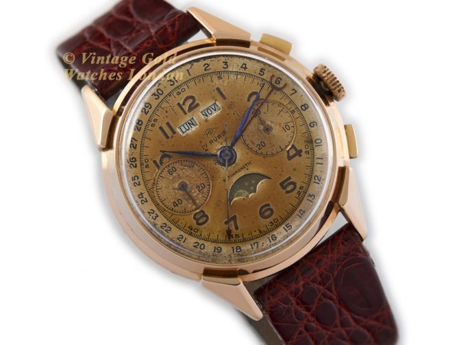 Landeron, Triple Date Moonphase Chronograph Cal.186 18ct Pink Gold c1950 (2)