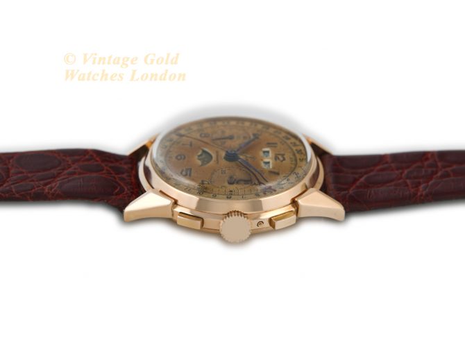 Landeron, Triple Date Moonphase Chronograph Cal.186 18ct Pink Gold c1950 (9)