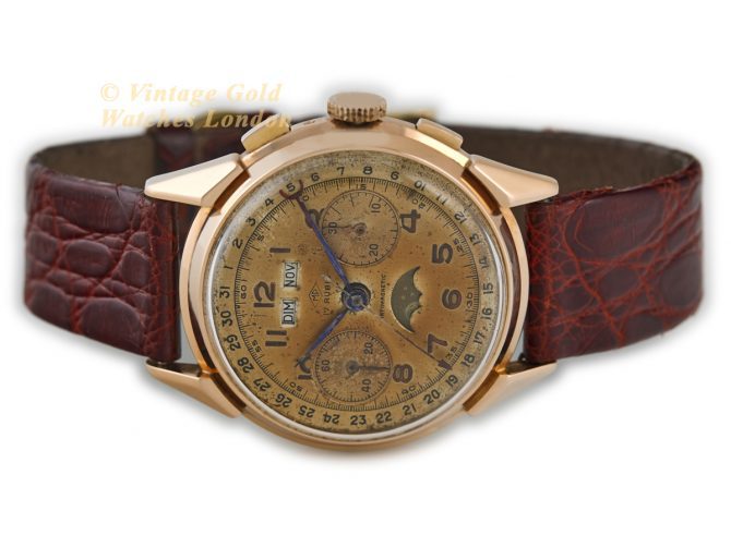 Landeron, Triple Date Moonphase Chronograph Cal.186 18ct Pink Gold c1950 (7)