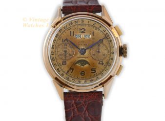 Landeron, Triple Date Moonphase Chronograph Cal.186 18ct Pink Gold c1950