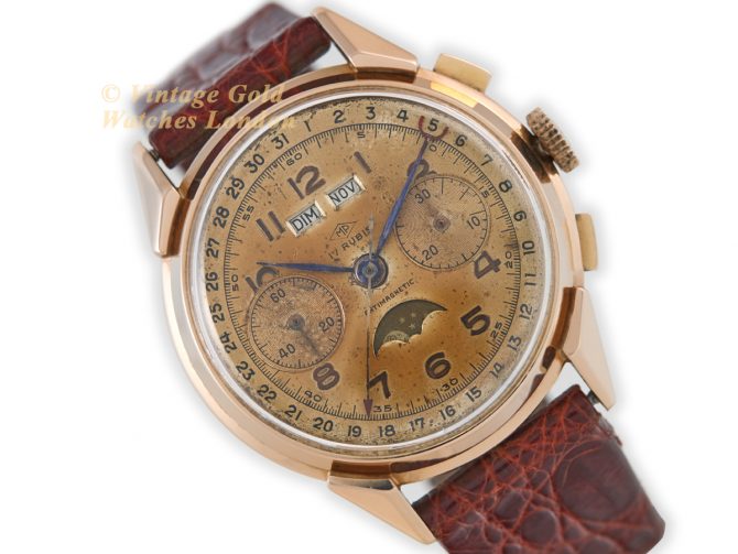 Landeron, Triple Date Moonphase Chronograph Cal.186 18ct Pink Gold c1950 (1)