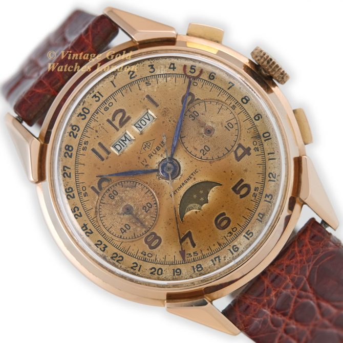 Landeron, Triple Date Moonphase Chronograph Cal.186 18ct Pink Gold c1950 (15)