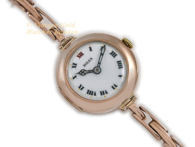Ladies Rolex Cocktail Watch 9ct Pink Gold 1914 Porcelain Dial (8)