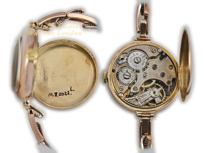 Ladies Rolex Cocktail Watch 9ct Pink Gold 1914 Porcelain Dial (12)