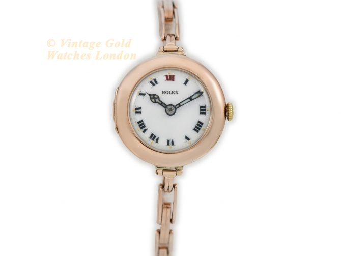 Ladies Rolex Cocktail Watch 9ct Pink Gold 1914 Porcelain Dial (4)