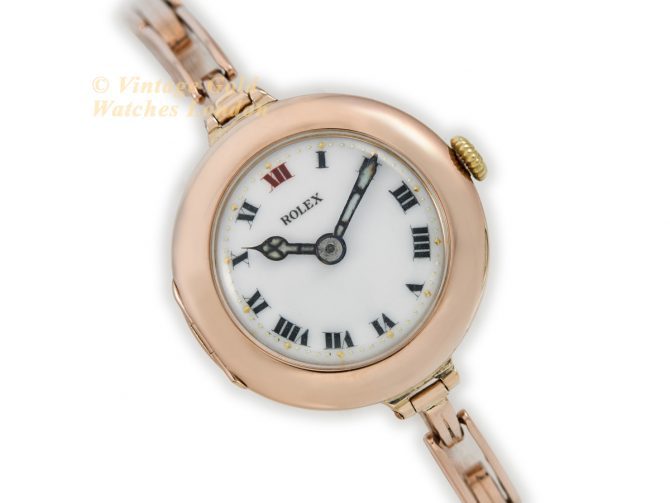 Ladies Rolex Cocktail Watch 9ct Pink Gold 1914 Porcelain Dial (1)
