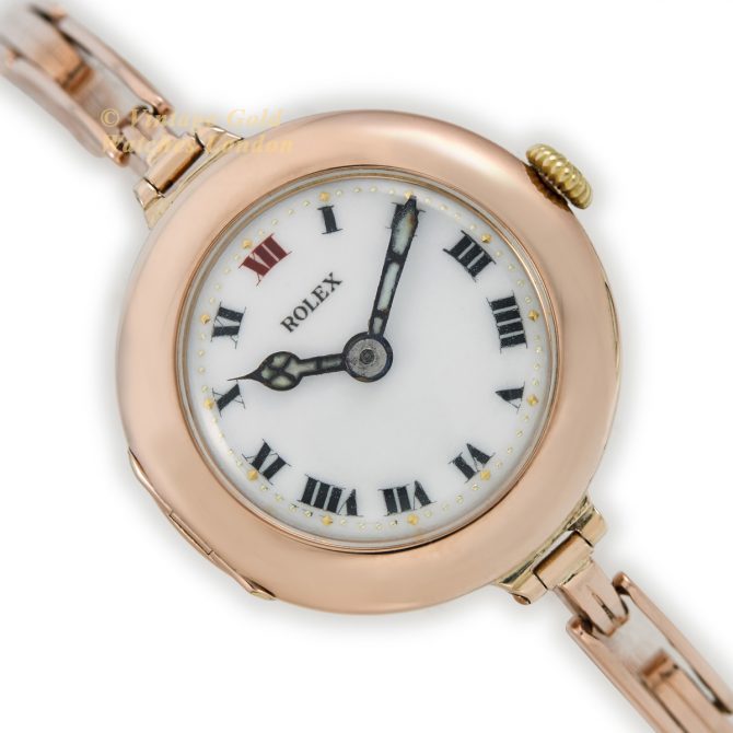 Ladies Rolex Cocktail Watch 9ct Pink Gold 1914 Porcelain Dial (15)
