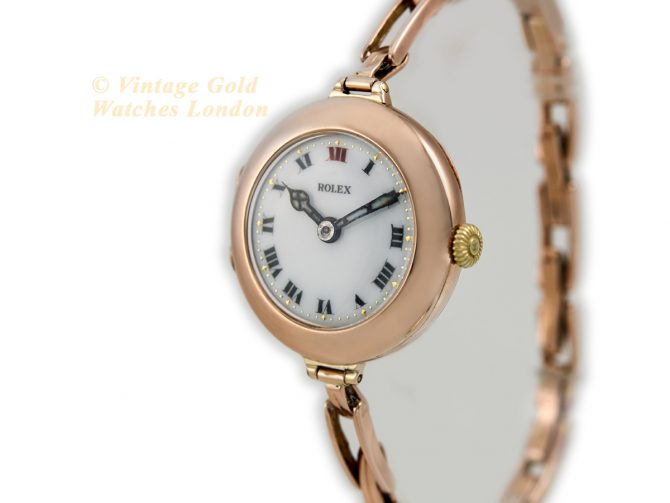 Ladies Rolex Cocktail Watch 9ct Pink Gold 1914 Porcelain Dial (5)