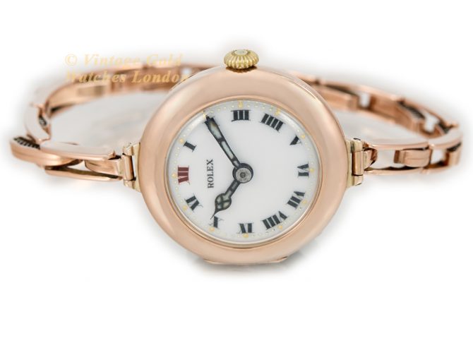 Ladies Rolex Cocktail Watch 9ct Pink Gold 1914 Porcelain Dial (7)