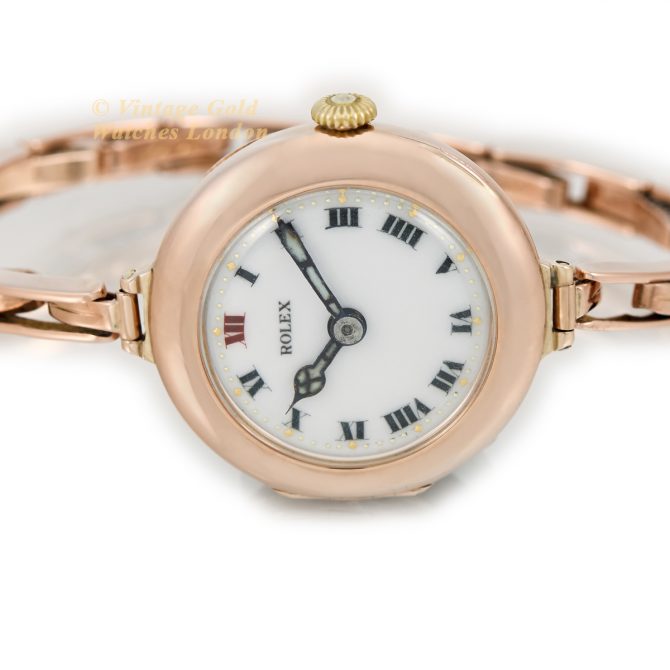 Ladies Rolex Cocktail Watch 9ct Pink Gold 1914 Porcelain Dial (14)