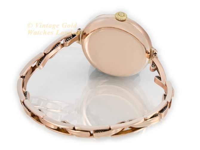 Ladies Rolex Cocktail Watch 9ct Pink Gold 1914 Porcelain Dial (11)