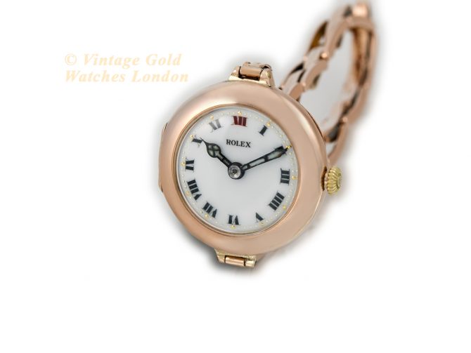 Ladies Rolex Cocktail Watch 9ct Pink Gold 1914 Porcelain Dial (6)