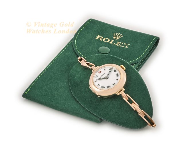 Ladies Rolex Cocktail Watch 9ct Pink Gold 1914 Porcelain Dial (13)