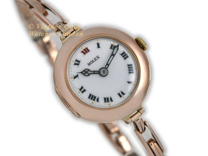 Ladies Rolex Cocktail Watch 9ct Pink Gold 1914 Porcelain Dial (2)