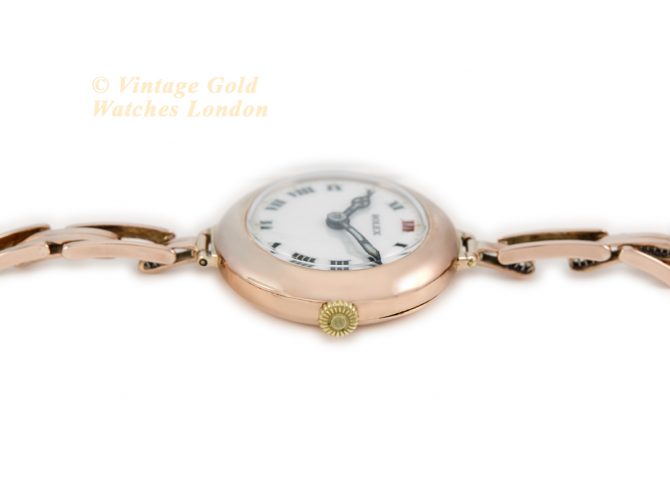 Ladies Rolex Cocktail Watch 9ct Pink Gold 1914 Porcelain Dial (9)