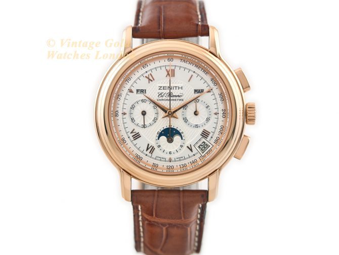 Zenith El Primero Triple Calendar Moonphase Chronograph 18ct Pink 2008 (4)