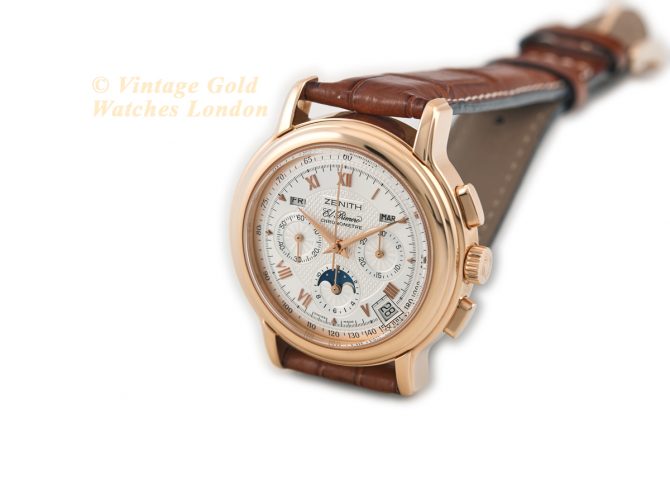 Zenith El Primero Triple Calendar Moonphase Chronograph 18ct Pink 2008 (6)