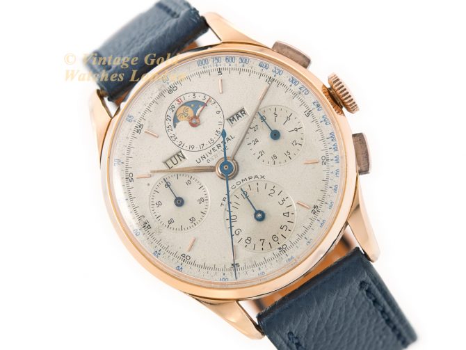 Universal Geneve Tri Compax Full Calendar Chronograph 18ct Pink Gold 1945 37mm (1)